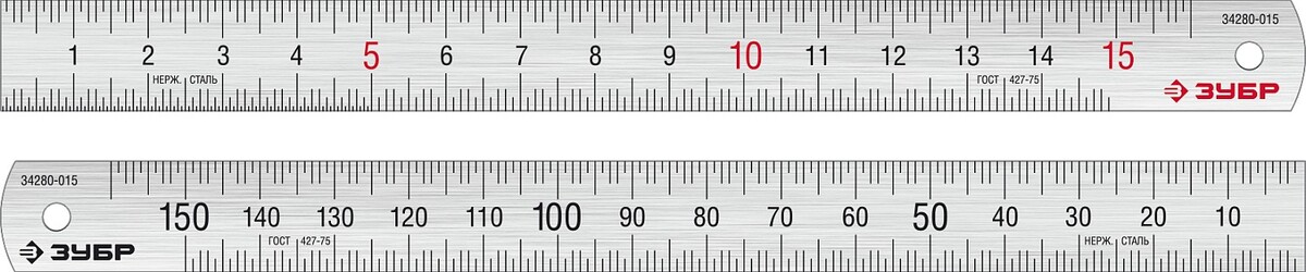 ЗУБР Про-15, длина 0.15 м, усиленная нержавеющая линейка, Профессионал (34280-015) — Фото 1